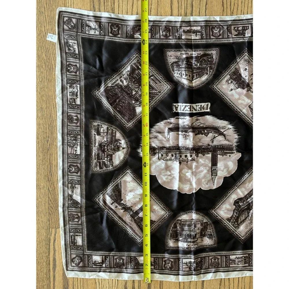 Vintage Venezia Venice Italy Souvenir Scarf Black White Acetate Square 27x27